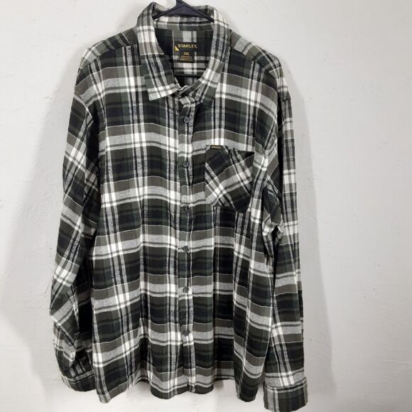 Stanley Mens 2XL Green Plaid Flannel Long Sleeves Cotton Blend Shirt Work - Picture 1 of 8